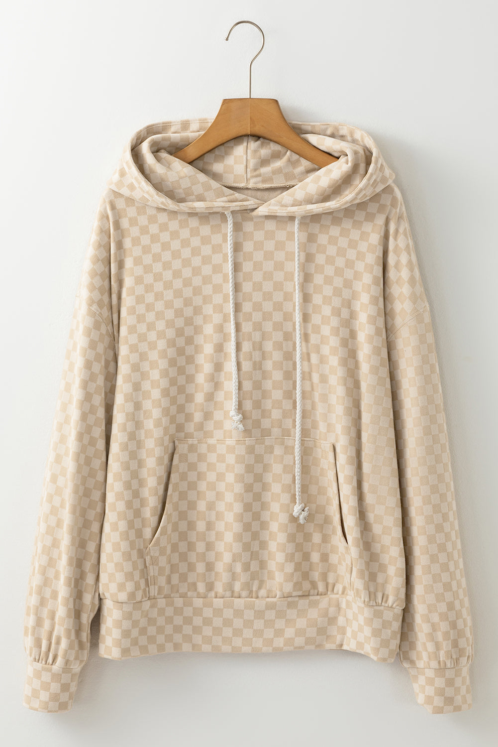 Checkered Print Kangaroo Pocket Drawstring Hoodie