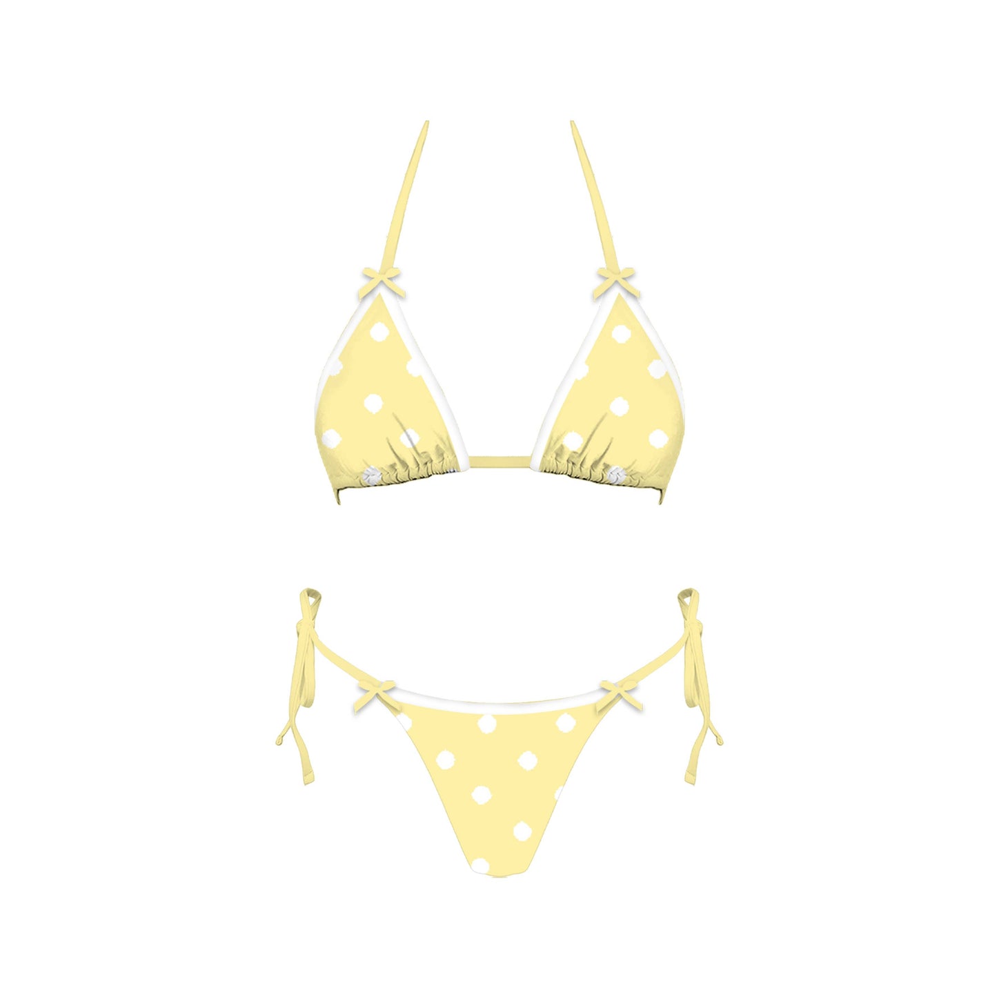 Yellow polka dot bikini set on a white background