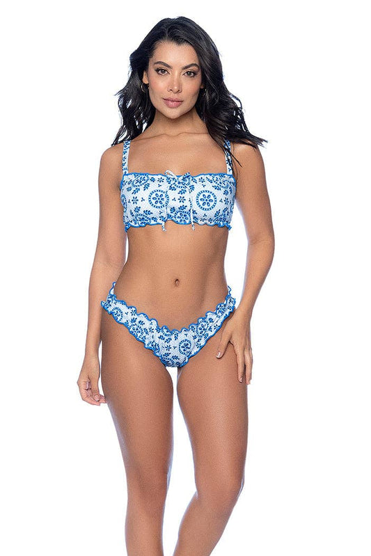 Mapale -  Square Neck Ruffle Trim Bikini Set - Blue Eyelet